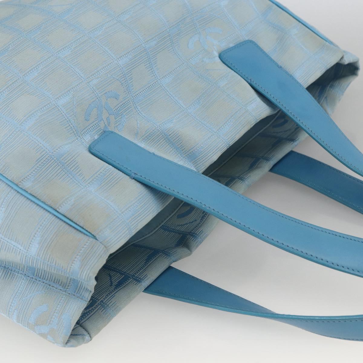 CHANEL New Travel Line Hand Bag Nylon Light Blue Silver CC Auth BSZ263
