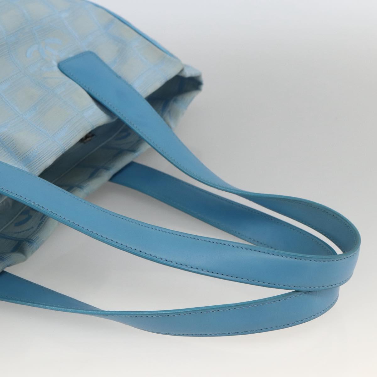 CHANEL New Travel Line Hand Bag Nylon Light Blue Silver CC Auth BSZ263