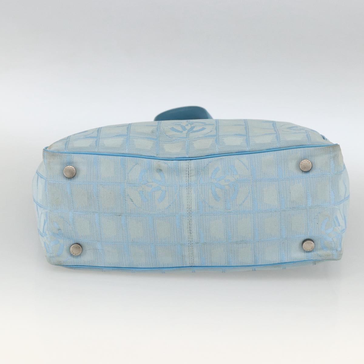 CHANEL New Travel Line Hand Bag Nylon Light Blue Silver CC Auth BSZ263