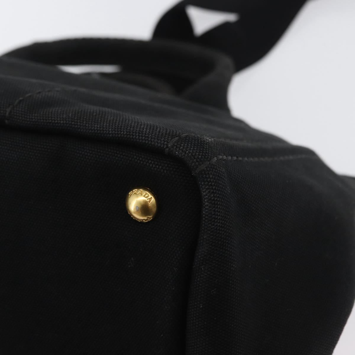 PRADA Canapa GM Hand Bag Denim 2way Black Gold Auth BSZ264