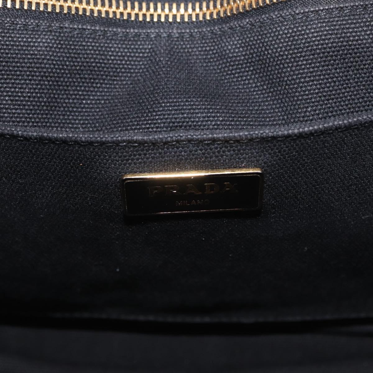 PRADA Canapa GM Hand Bag Denim 2way Black Gold Auth BSZ264