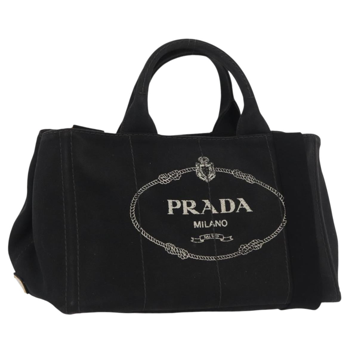 PRADA Canapa GM Hand Bag Denim 2way Black Gold Auth BSZ264
