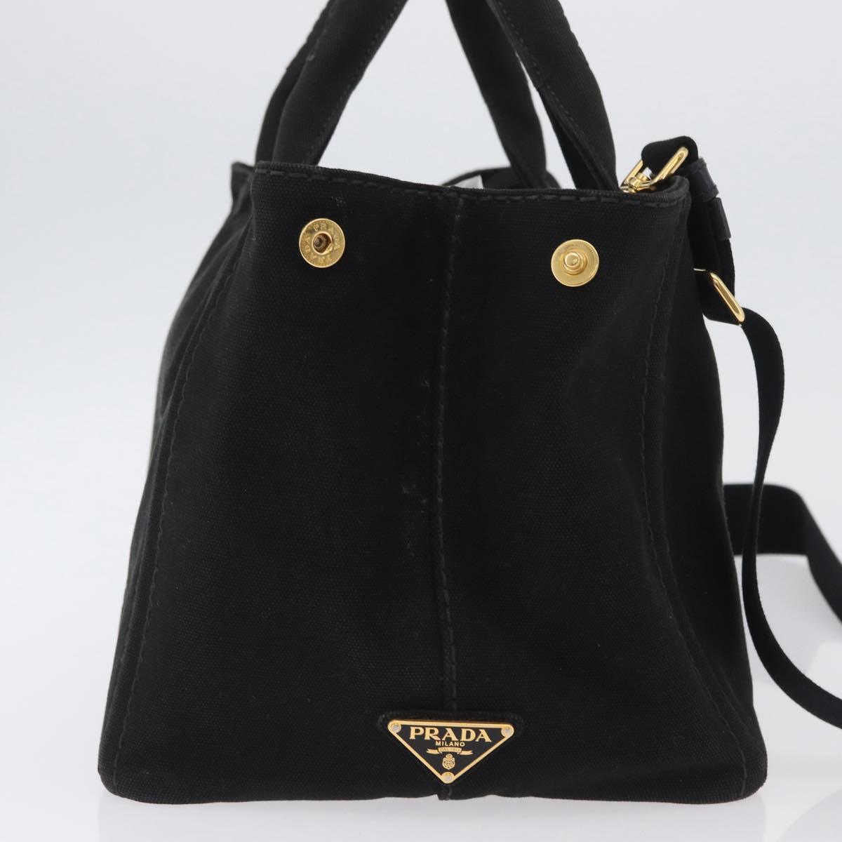 PRADA Canapa GM Hand Bag Denim 2way Black Gold Auth BSZ264
