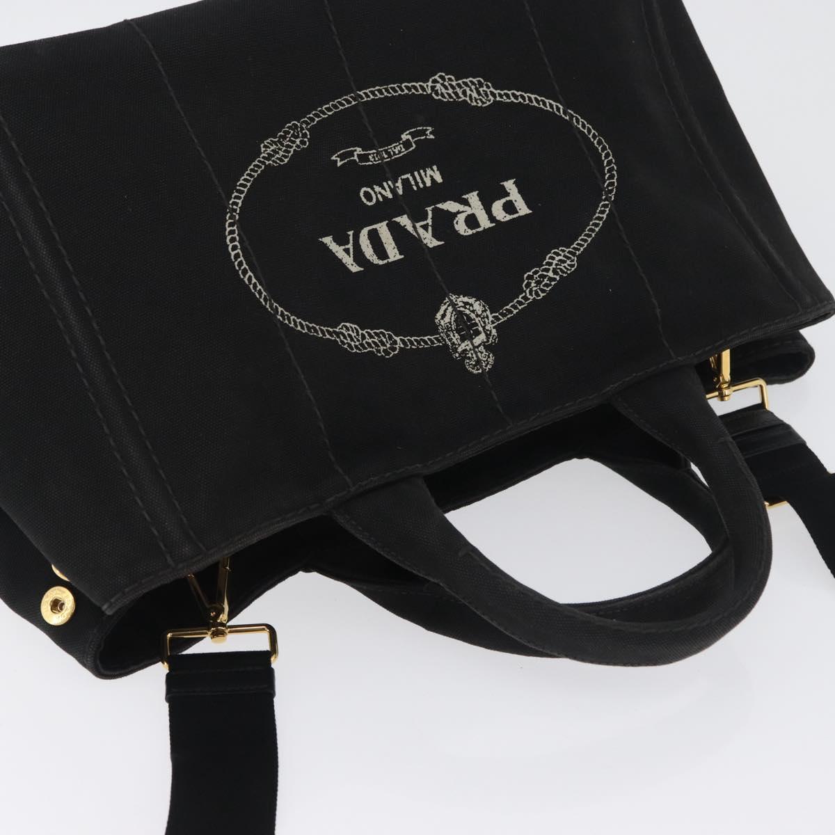 PRADA Canapa GM Hand Bag Denim 2way Black Gold Auth BSZ264