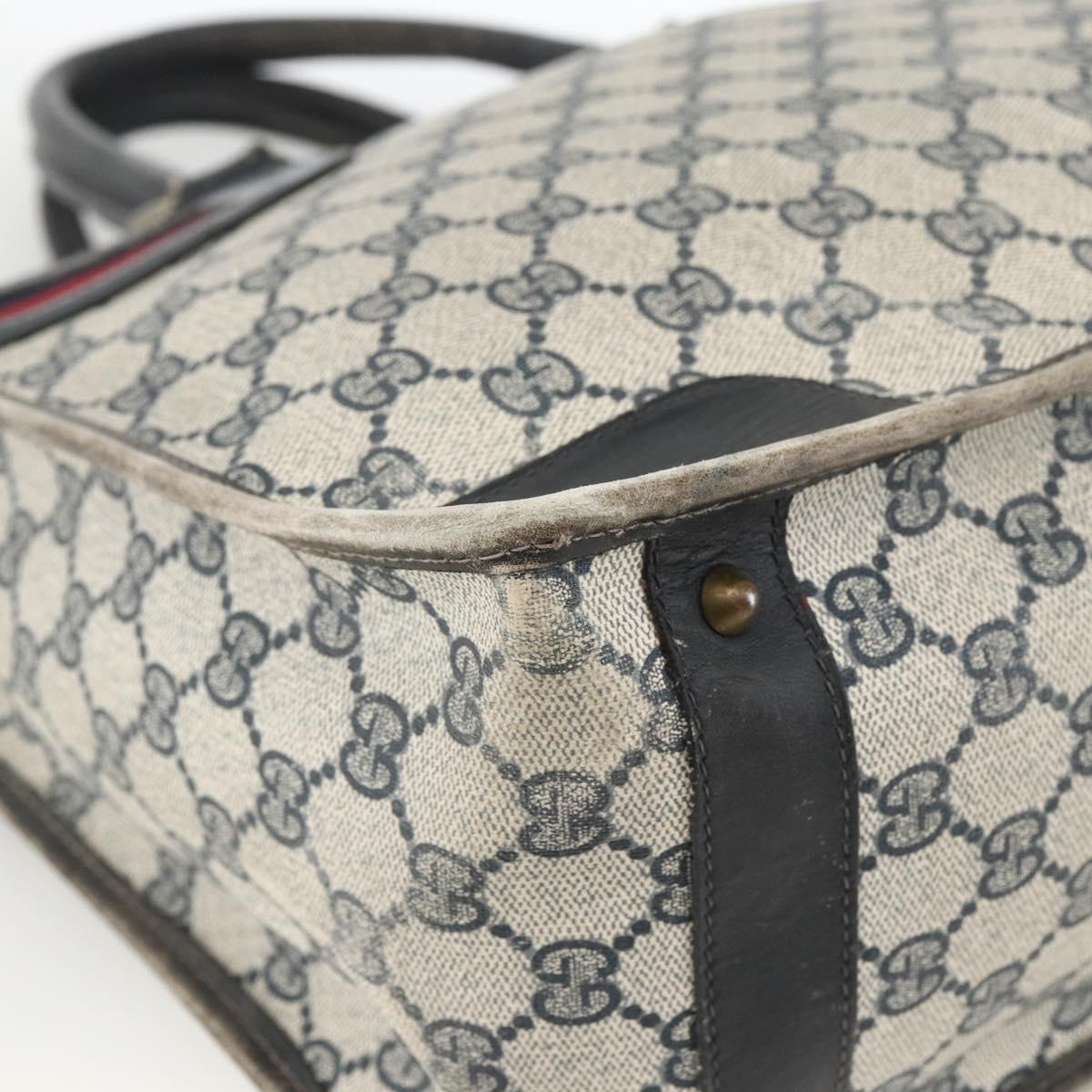 GUCCI GG Supreme Sherry Line Hand Bag PVC Navy Gold Auth BSZ273