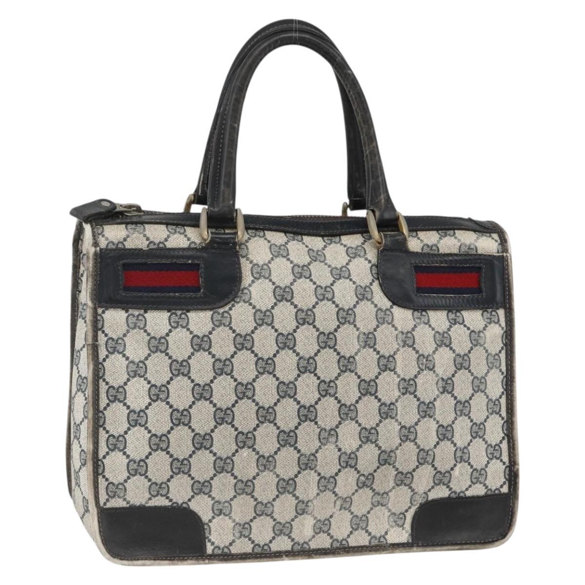 GUCCI GG Supreme Sherry Line Hand Bag PVC Navy Gold Auth BSZ273