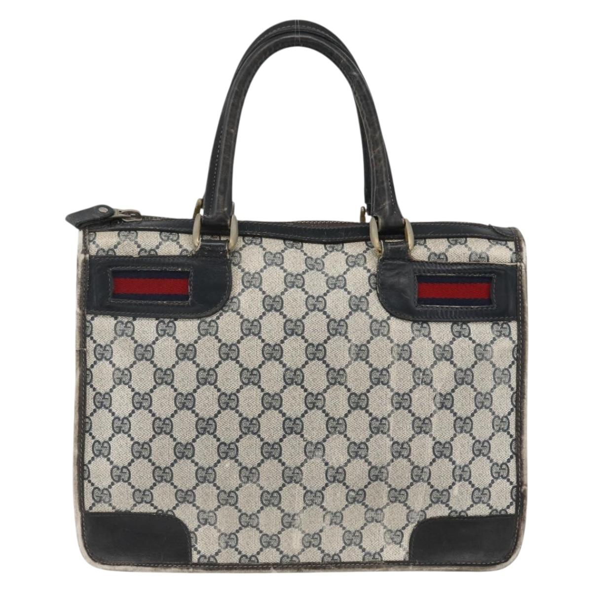 GUCCI GG Supreme Sherry Line Hand Bag PVC Navy Gold Auth BSZ273