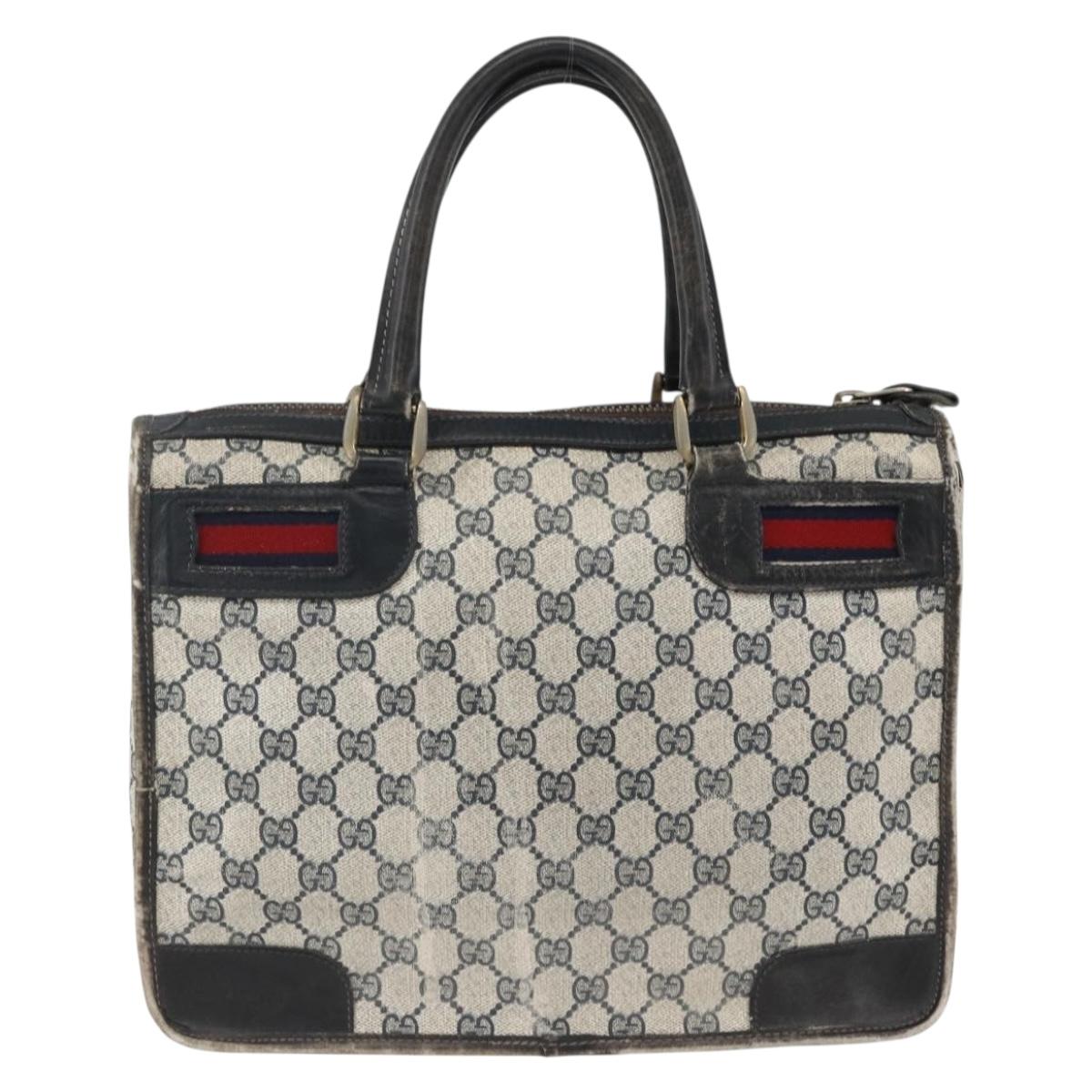 GUCCI GG Supreme Sherry Line Hand Bag PVC Navy Gold Auth BSZ273