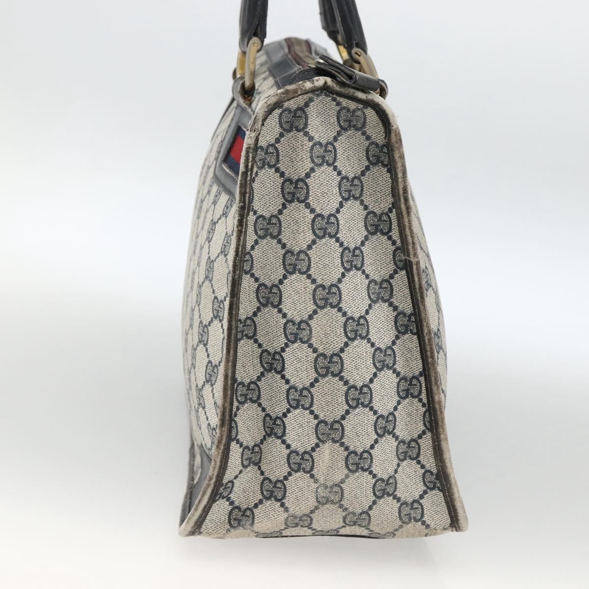 GUCCI GG Supreme Sherry Line Hand Bag PVC Navy Gold Auth BSZ273