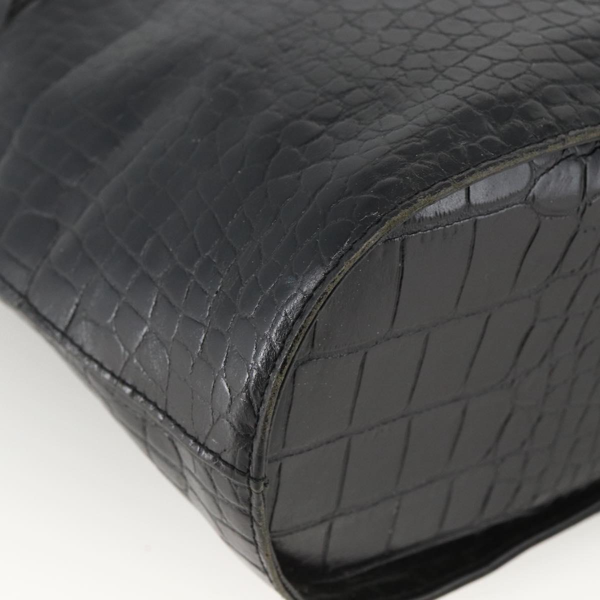 SAINT LAURENT Hand Bag Embossed leather Black Gold Auth BSZ274