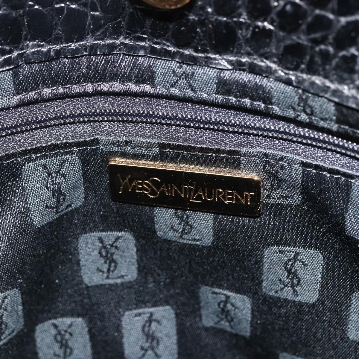 SAINT LAURENT Hand Bag Embossed leather Black Gold Auth BSZ274