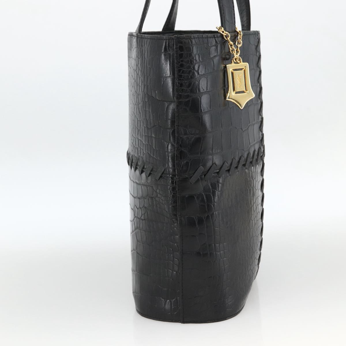 SAINT LAURENT Hand Bag Embossed leather Black Gold Auth BSZ274