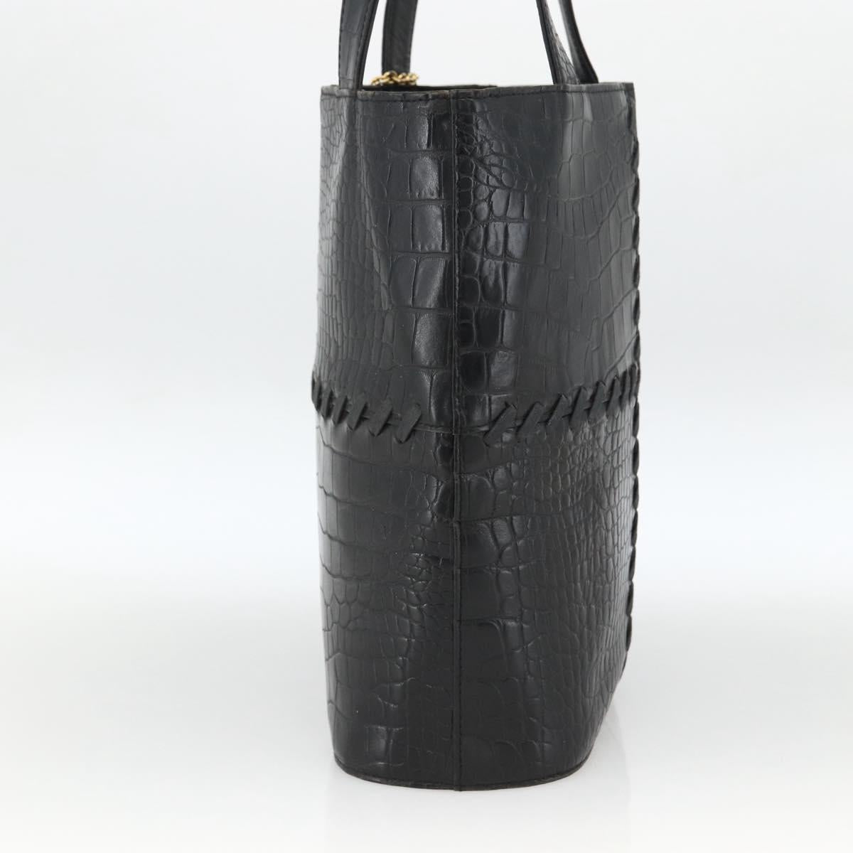 SAINT LAURENT Hand Bag Embossed leather Black Gold Auth BSZ274