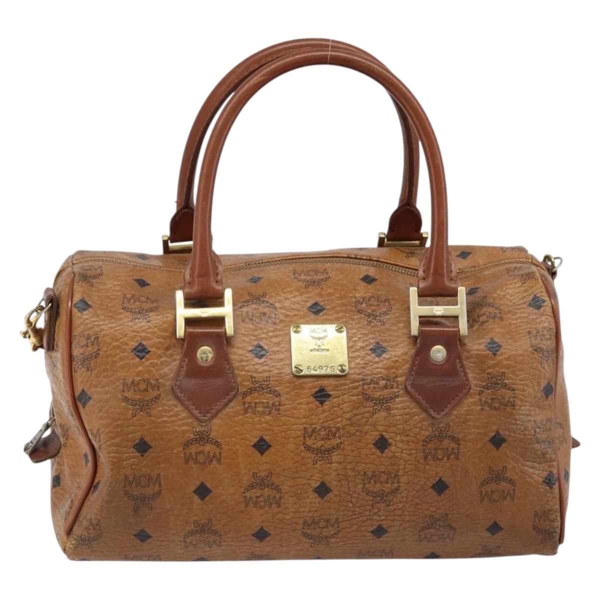 MCM Logogram Vicetos Hand Bag PVC Leather 2way Brown Gold Auth BSZ275