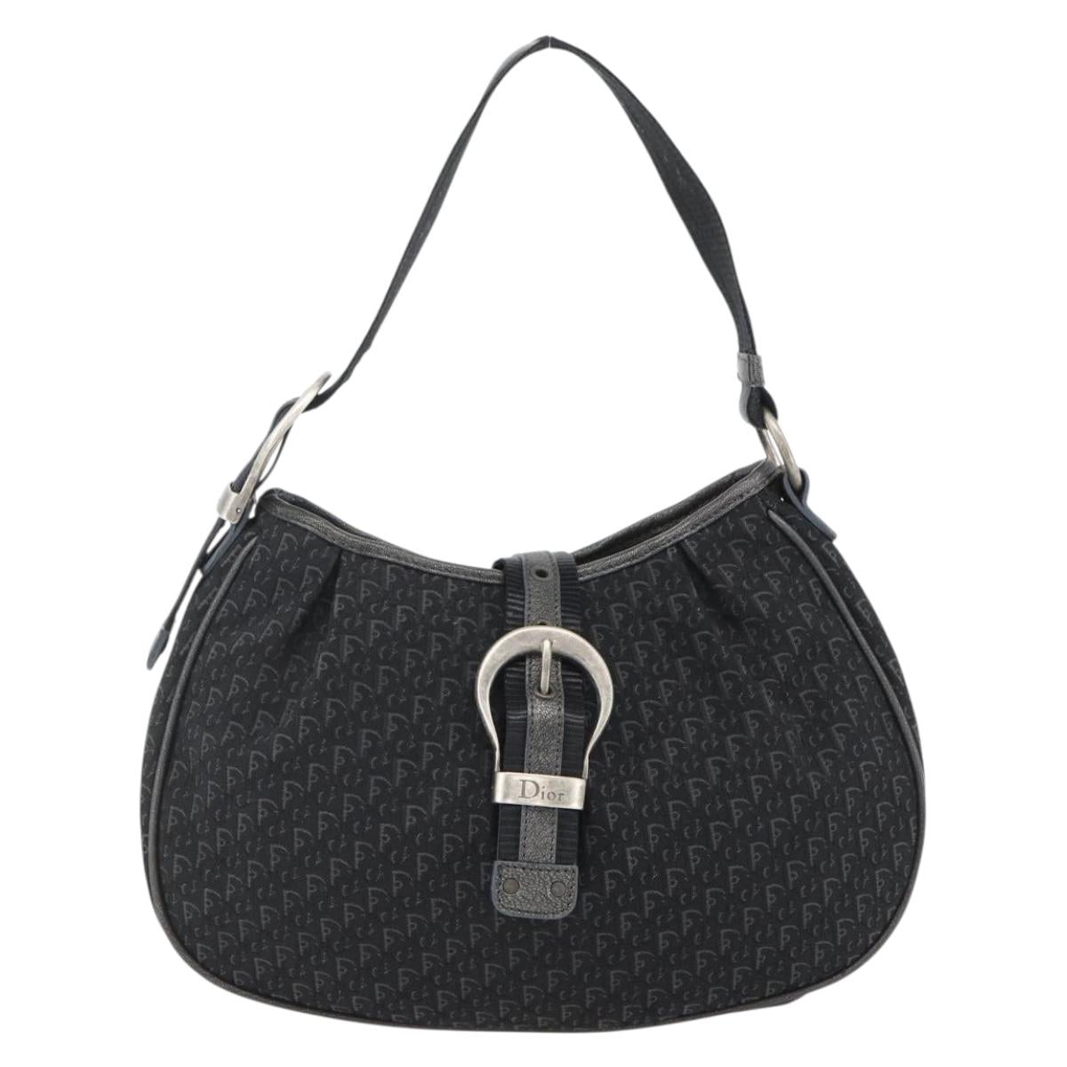 Christian Dior Trotter Canvas Shoulder Bag Black Silver Auth BSZ280SAV