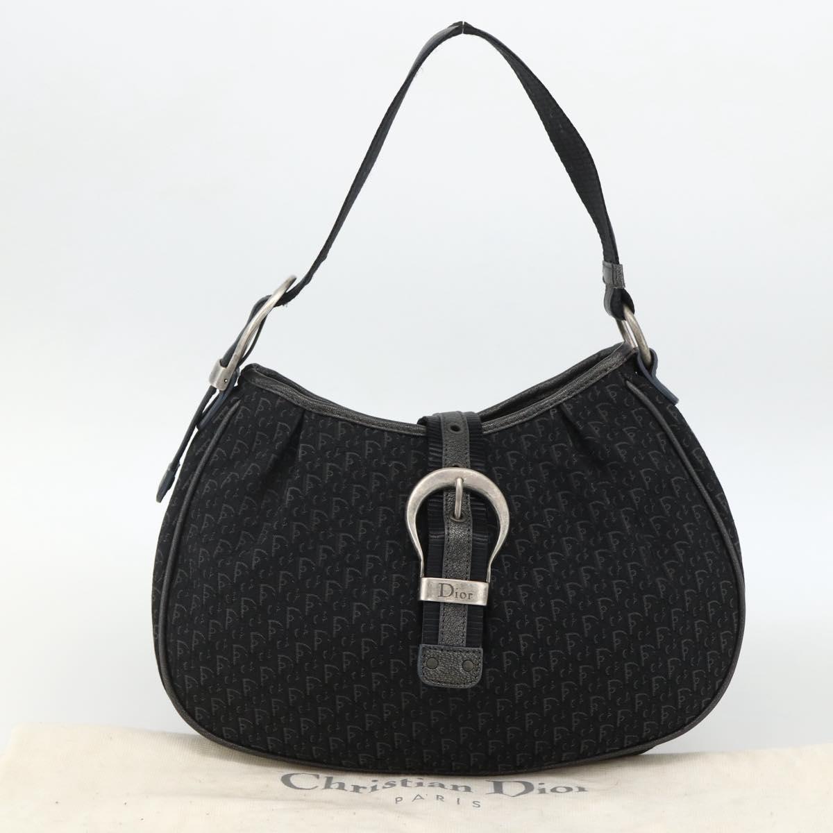 Christian Dior Trotter Canvas Shoulder Bag Black Silver Auth BSZ280SAV