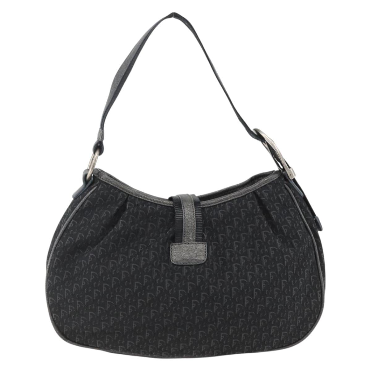Christian Dior Trotter Canvas Shoulder Bag Black Silver Auth BSZ280SAV