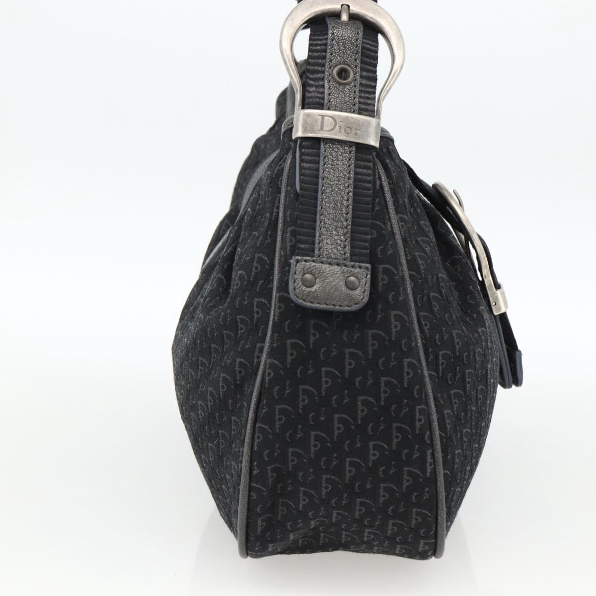 Christian Dior Trotter Canvas Shoulder Bag Black Silver Auth BSZ280SAV