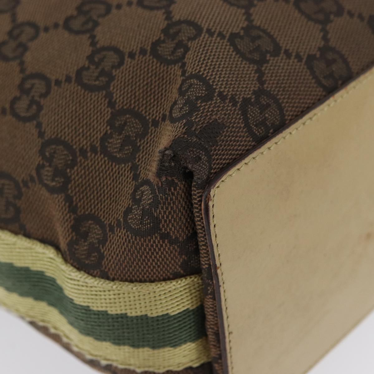 GUCCI GG Canvas Sherry Line Tote Bag Brown Silver 31244 Auth BSZ281