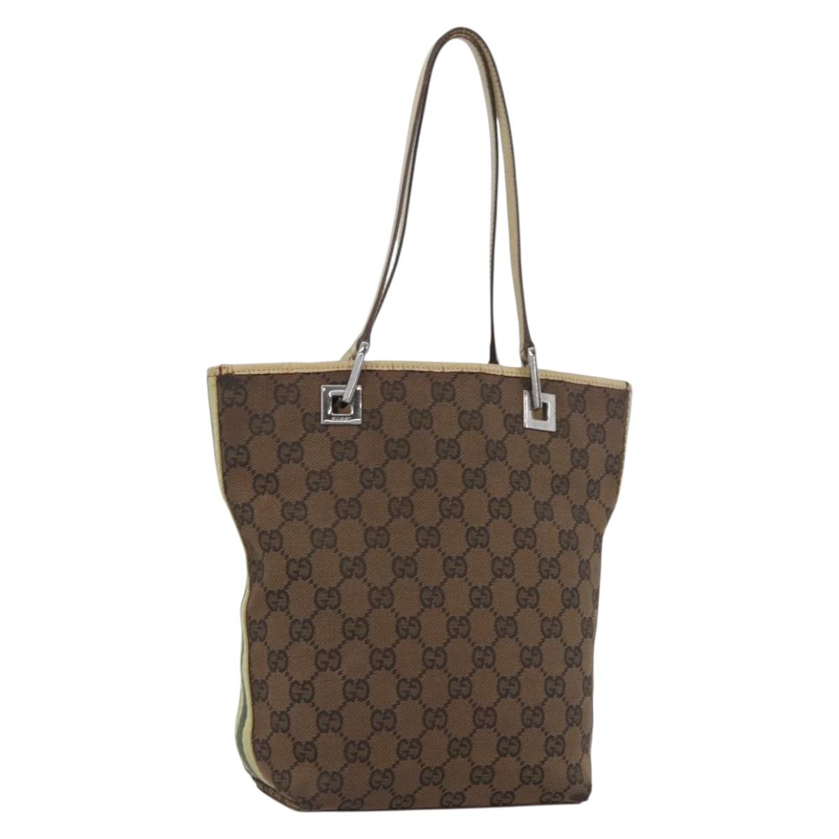GUCCI GG Canvas Sherry Line Tote Bag Brown Silver 31244 Auth BSZ281