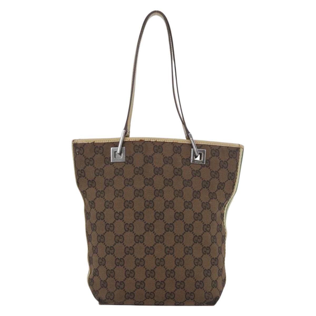 GUCCI GG Canvas Sherry Line Tote Bag Brown Silver 31244 Auth BSZ281