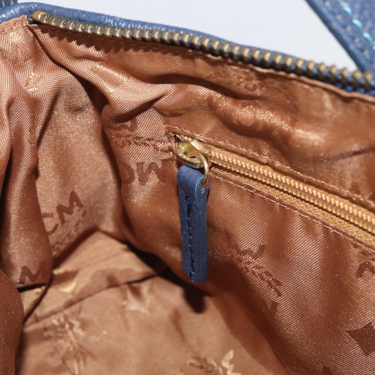MCM Vicetos Logogram Shoulder Bag Canvas Blue Gold Auth BSZ289