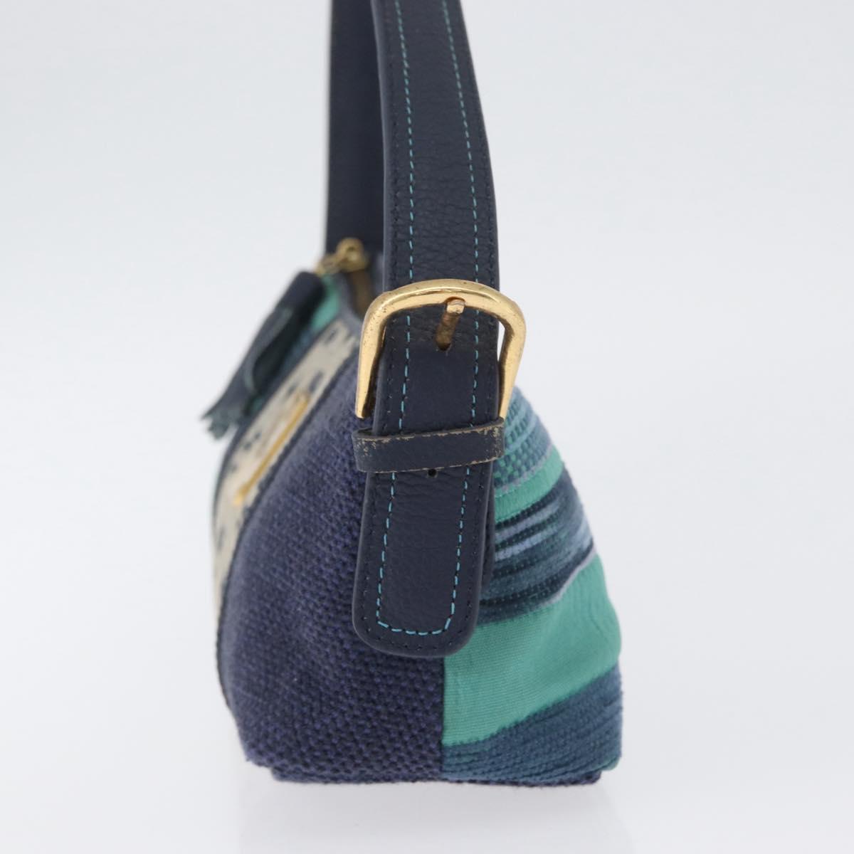MCM Vicetos Logogram Shoulder Bag Canvas Blue Gold Auth BSZ289