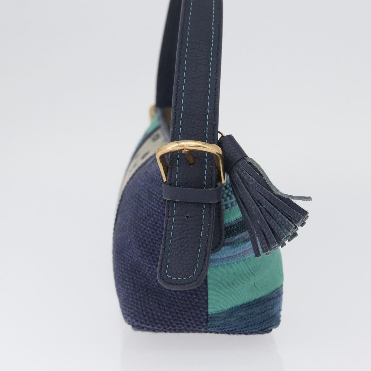 MCM Vicetos Logogram Shoulder Bag Canvas Blue Gold Auth BSZ289