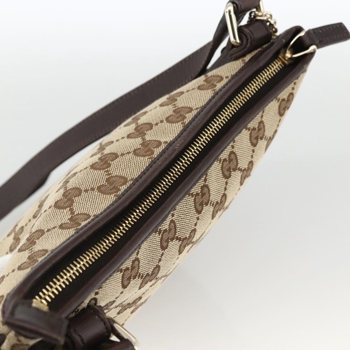 GUCCI GG Canvas Web Sherry Line Shoulder Bag Beige Gold 144388 Auth BSZ299V