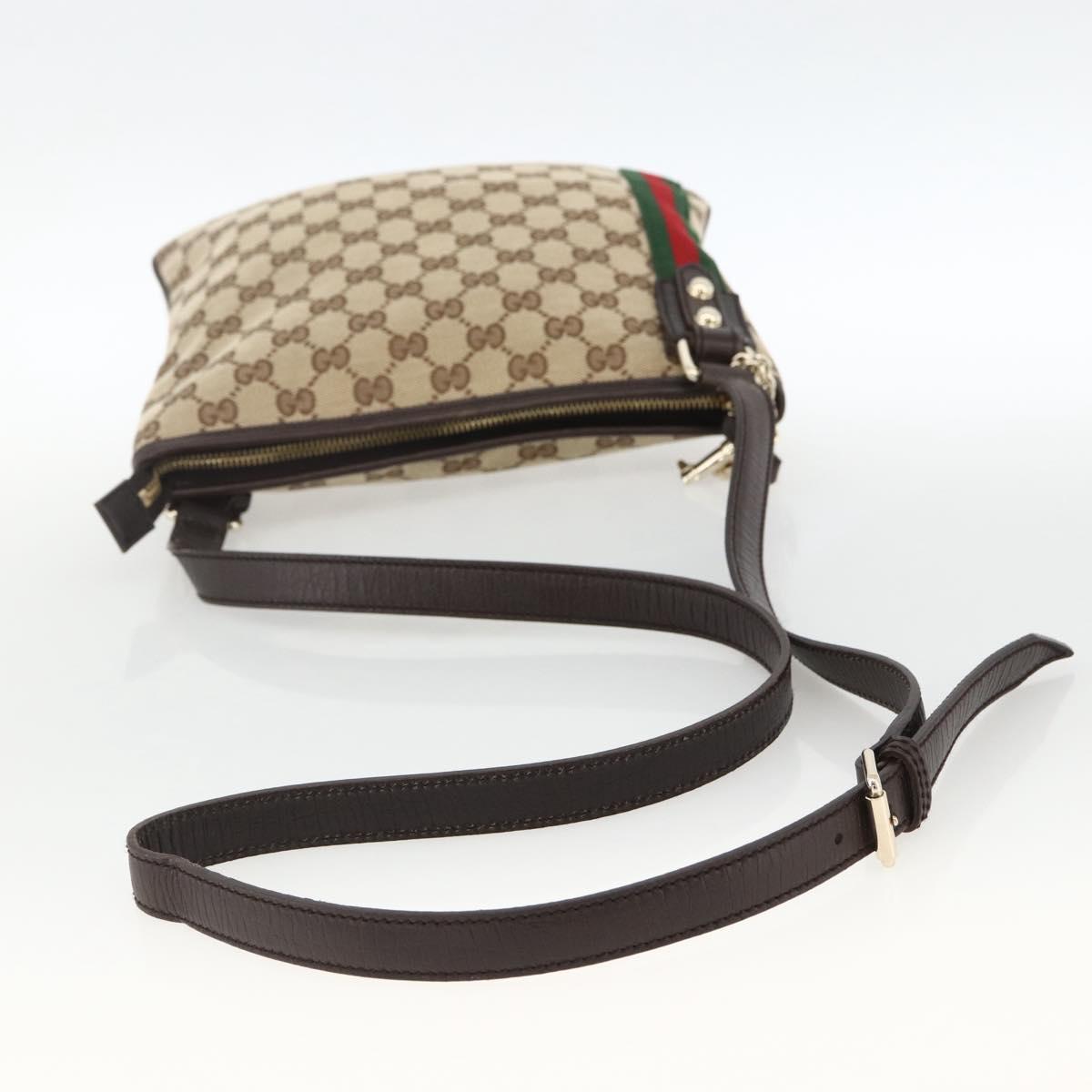 GUCCI GG Canvas Web Sherry Line Shoulder Bag Beige Gold 144388 Auth BSZ299V