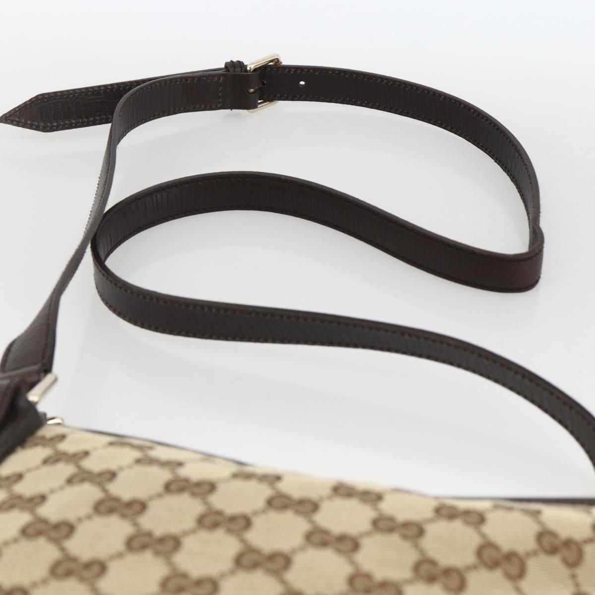 GUCCI GG Canvas Web Sherry Line Shoulder Bag Beige Gold 144388 Auth BSZ299V