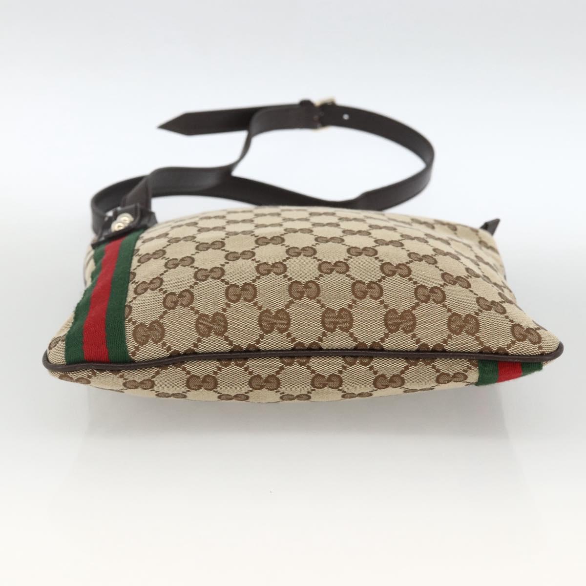 GUCCI GG Canvas Web Sherry Line Shoulder Bag Beige Gold 144388 Auth BSZ299V