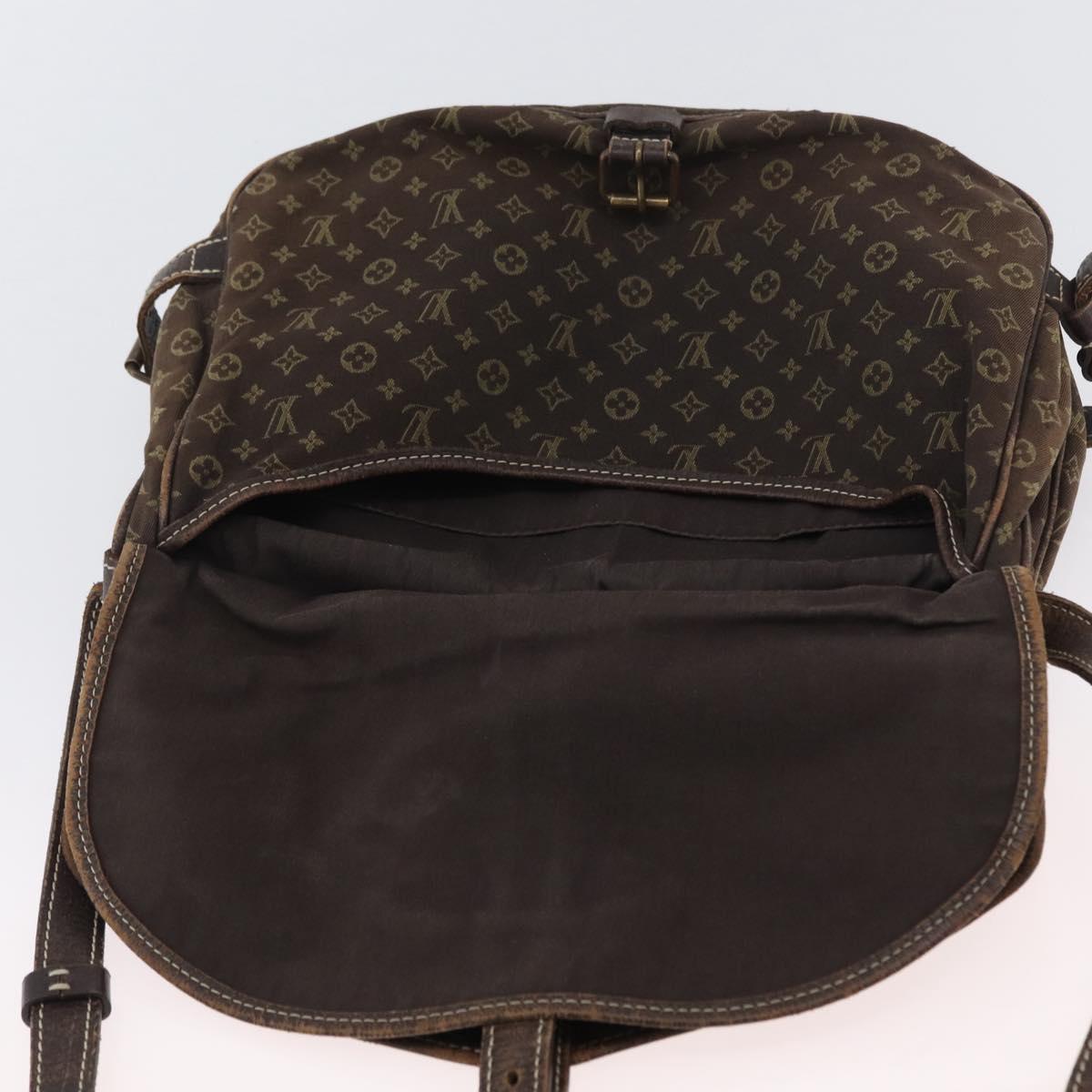 LOUIS VUITTON Monogram Mini Lin SaumurPM Shoulder Bag Brown M95227 Auth BSZ306