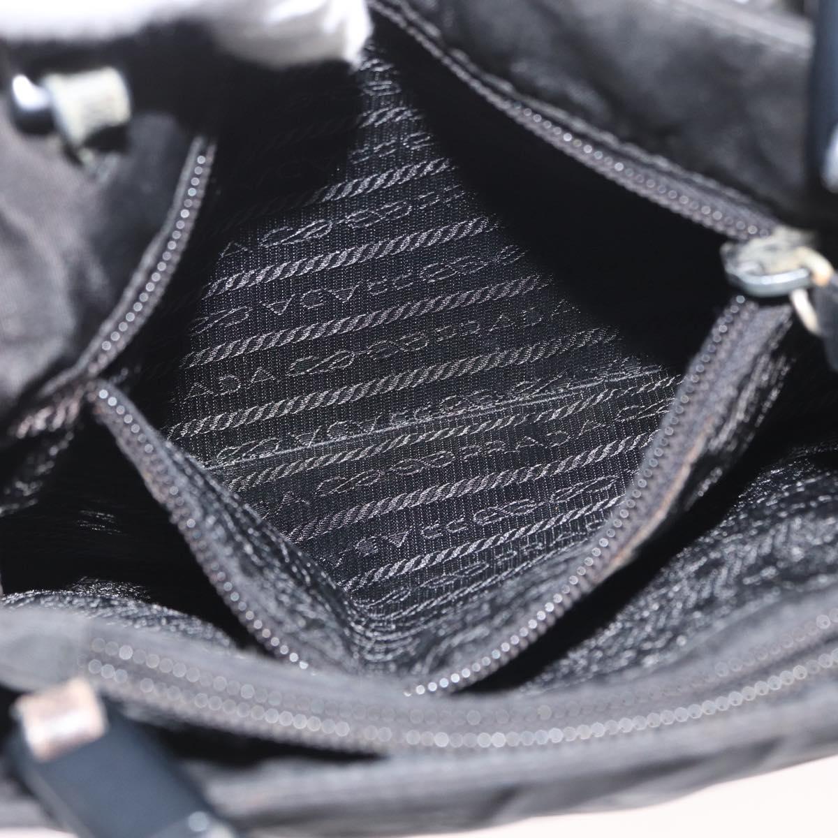 PRADA Tote Bag Nylon Black Silver Auth BSZ307