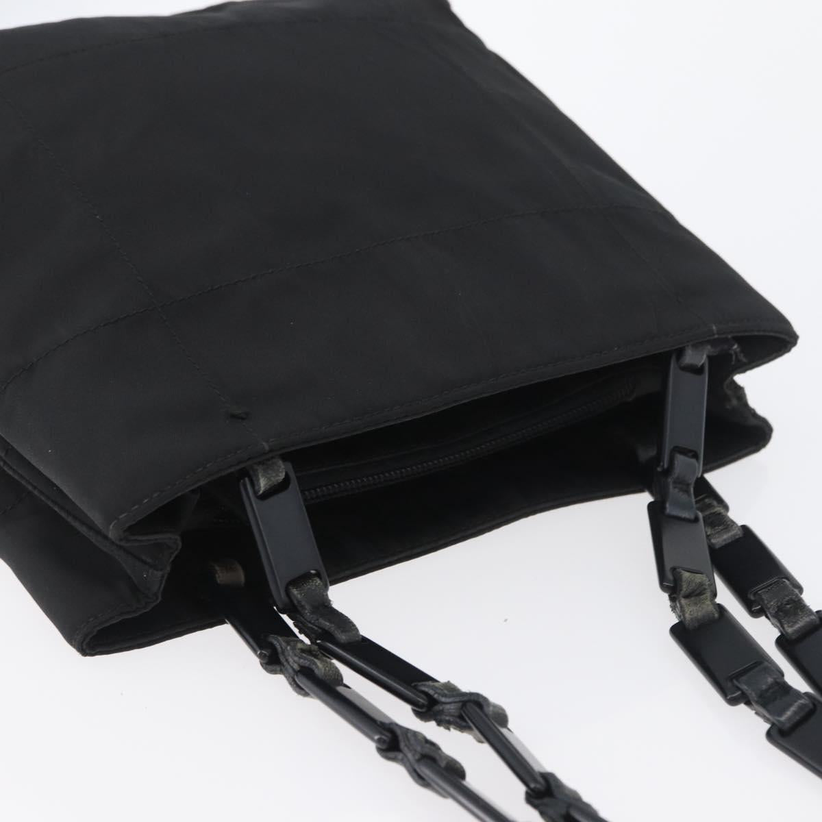 PRADA Tote Bag Nylon Black Silver Auth BSZ307