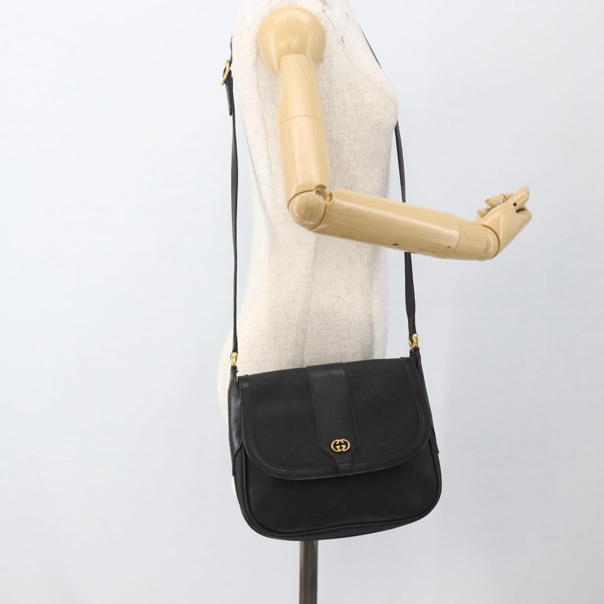 GUCCI Micro GG Supreme Shoulder Bag PVC Black Gold Auth BSZ310
