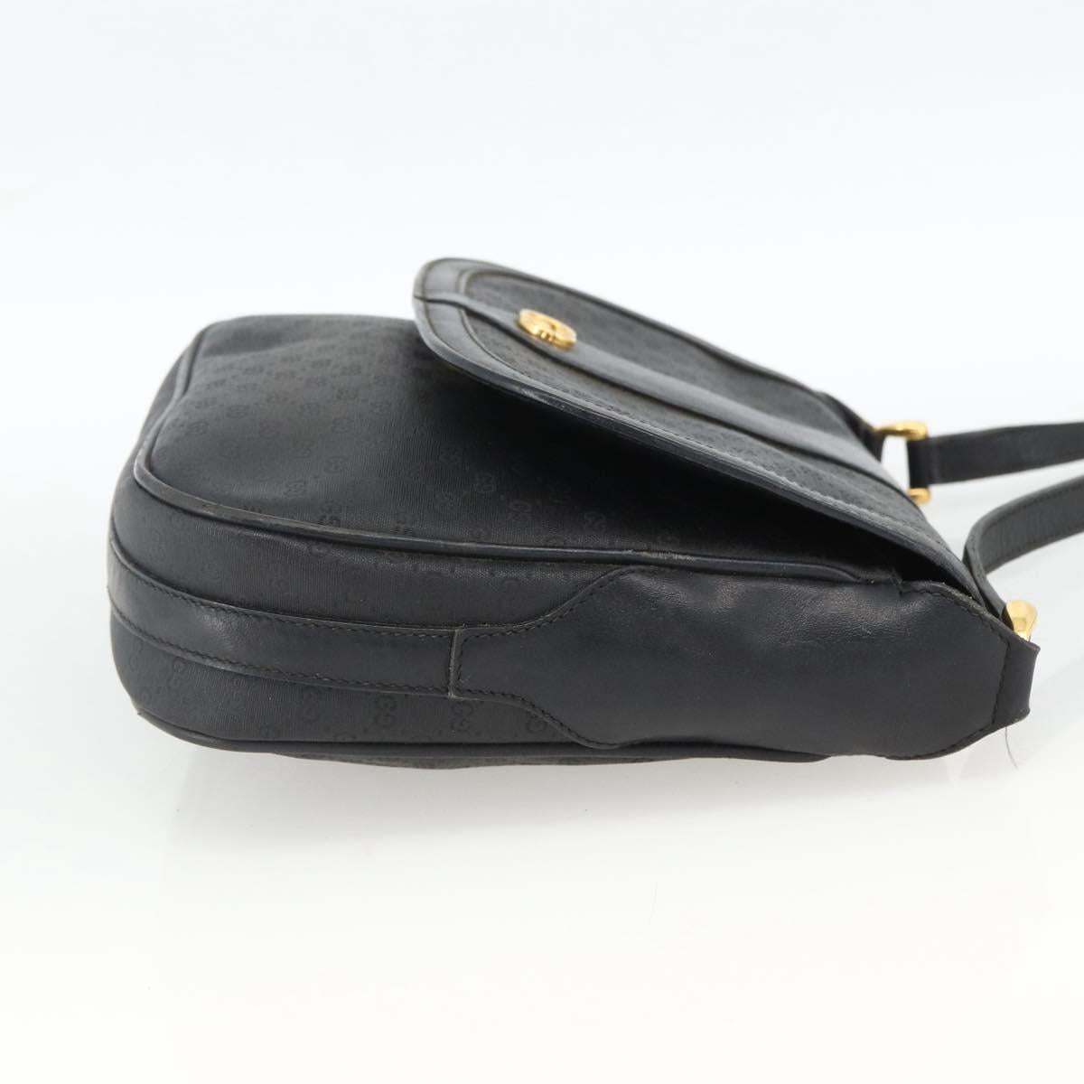 GUCCI Micro GG Supreme Shoulder Bag PVC Black Gold Auth BSZ310