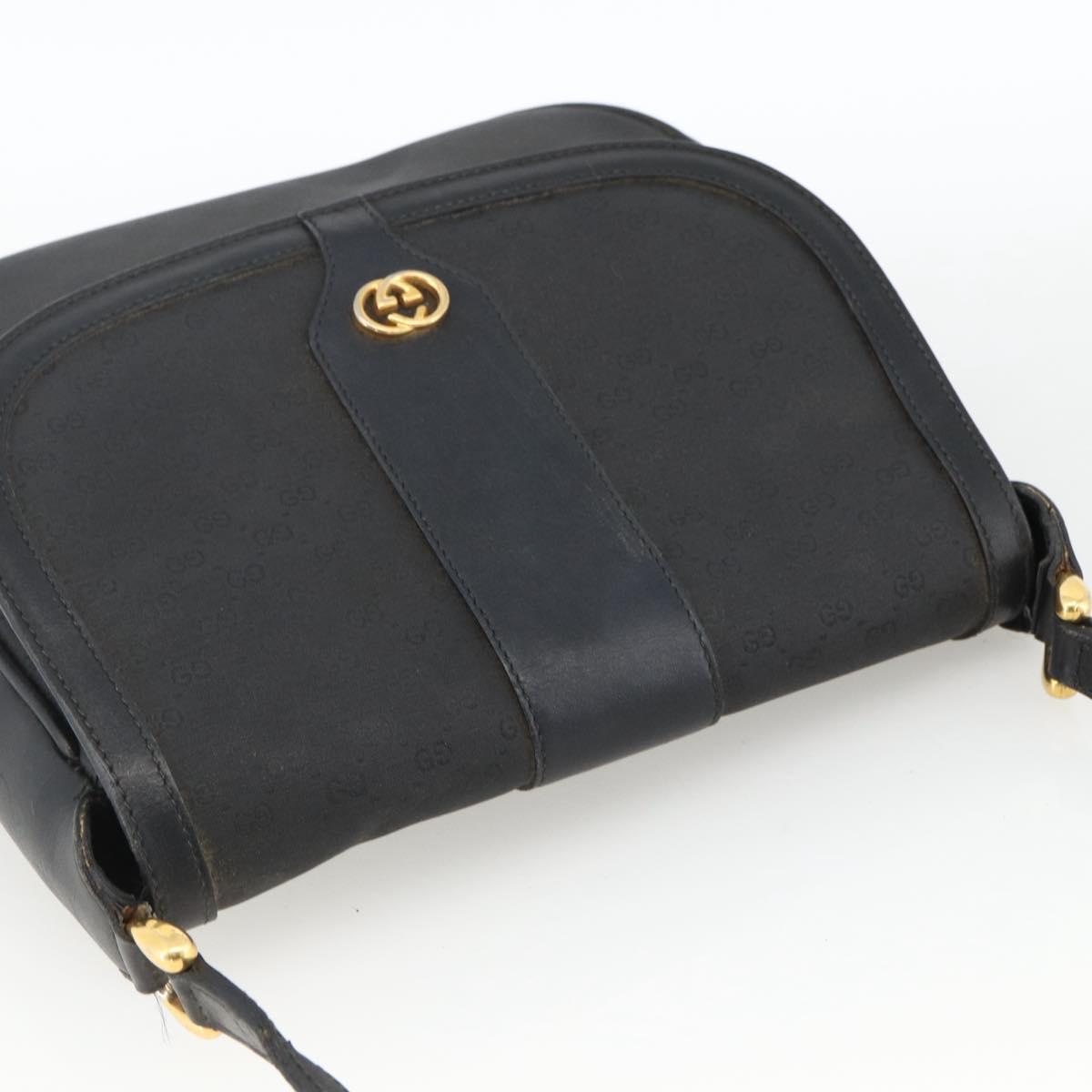 GUCCI Micro GG Supreme Shoulder Bag PVC Black Gold Auth BSZ310