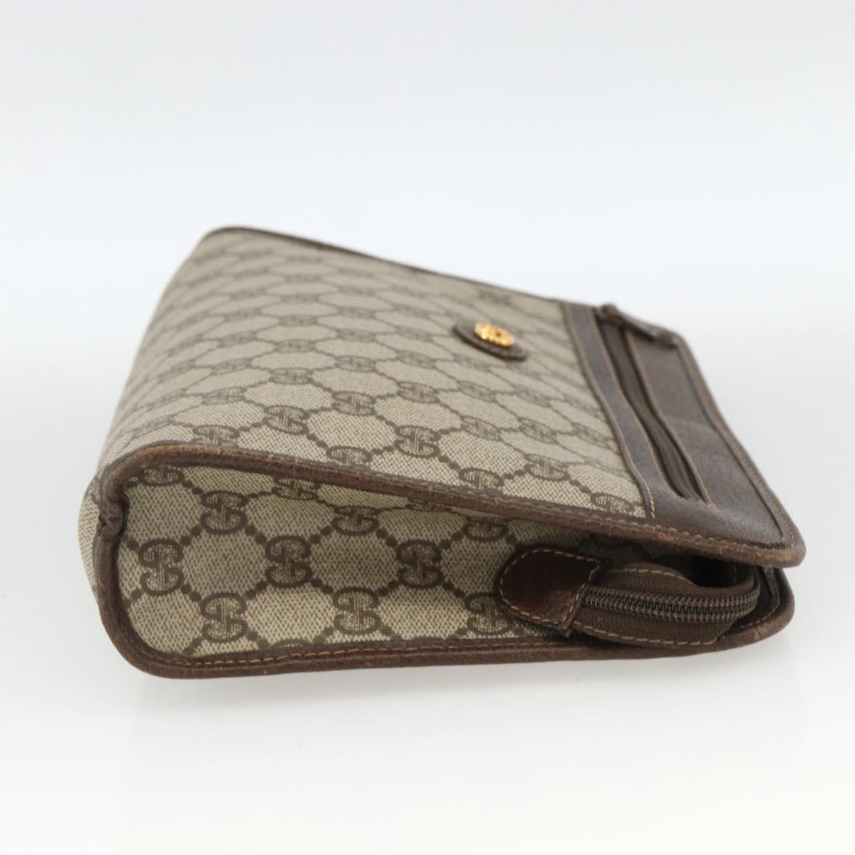 GUCCI GG Supreme Clutch Bag PVC Beige Gold 97 01 037 Auth BSZ311