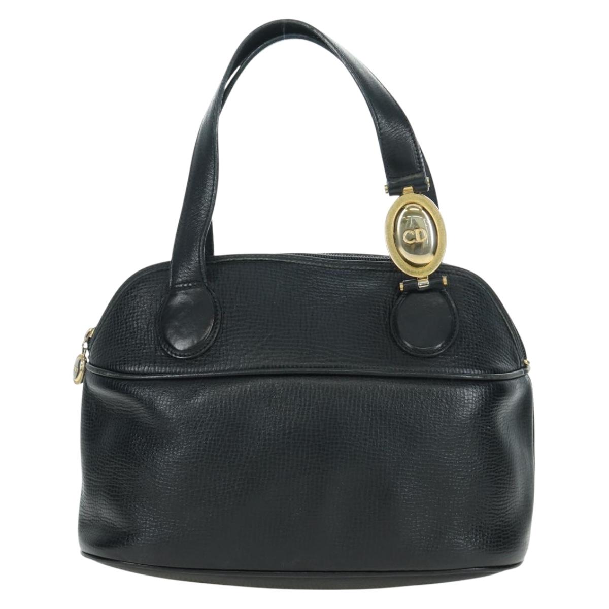 Christian Dior Hand Bag Leather Black Gold Auth BSZ319A