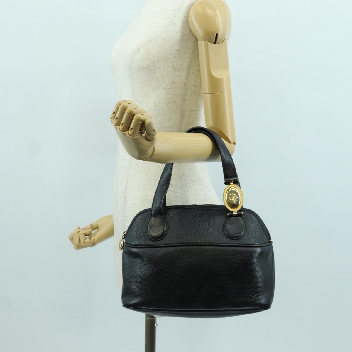 Christian Dior Hand Bag Leather Black Gold Auth BSZ319A