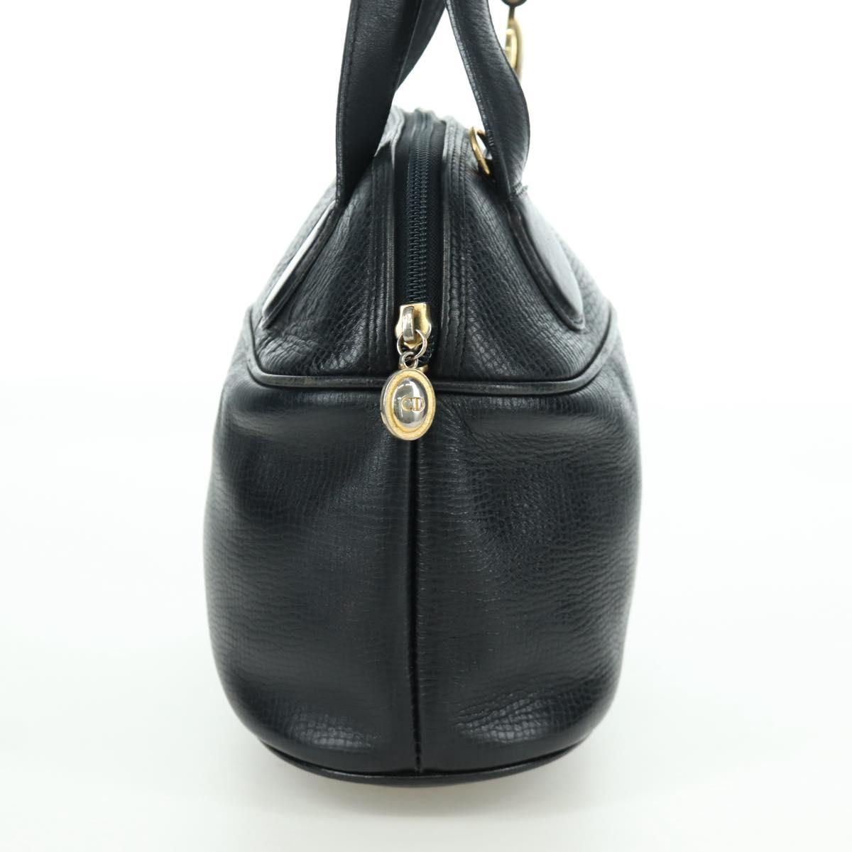 Christian Dior Hand Bag Leather Black Gold Auth BSZ319A