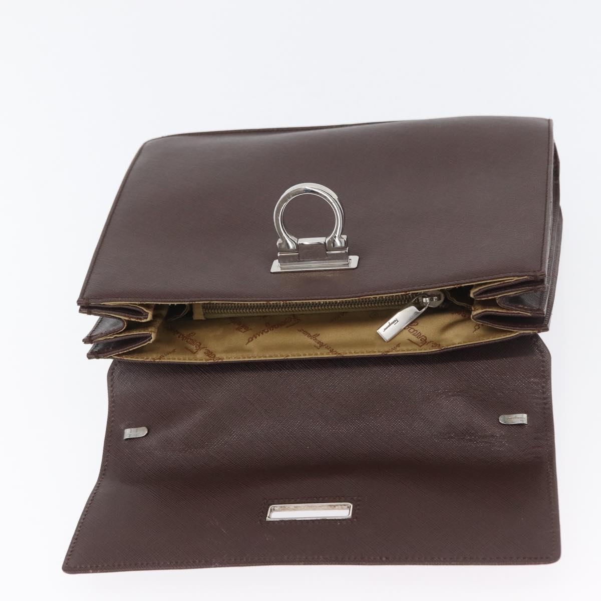 Salvatore Ferragamo Gancini Hand Bag Leather Brown Silver Auth BSZ320