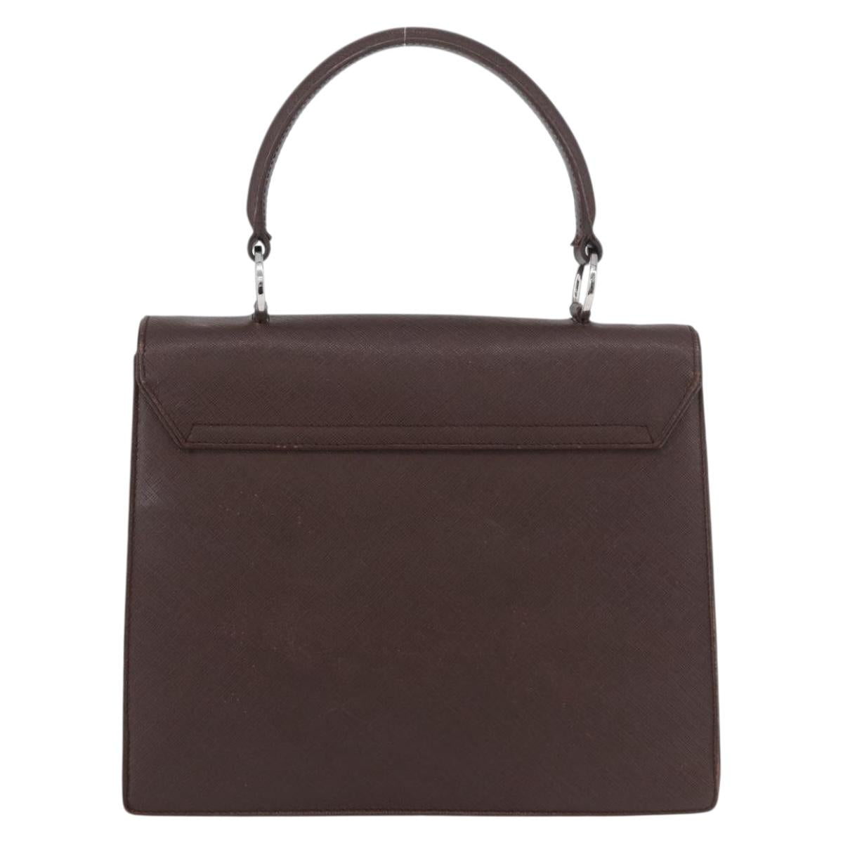 Salvatore Ferragamo Gancini Hand Bag Leather Brown Silver Auth BSZ320