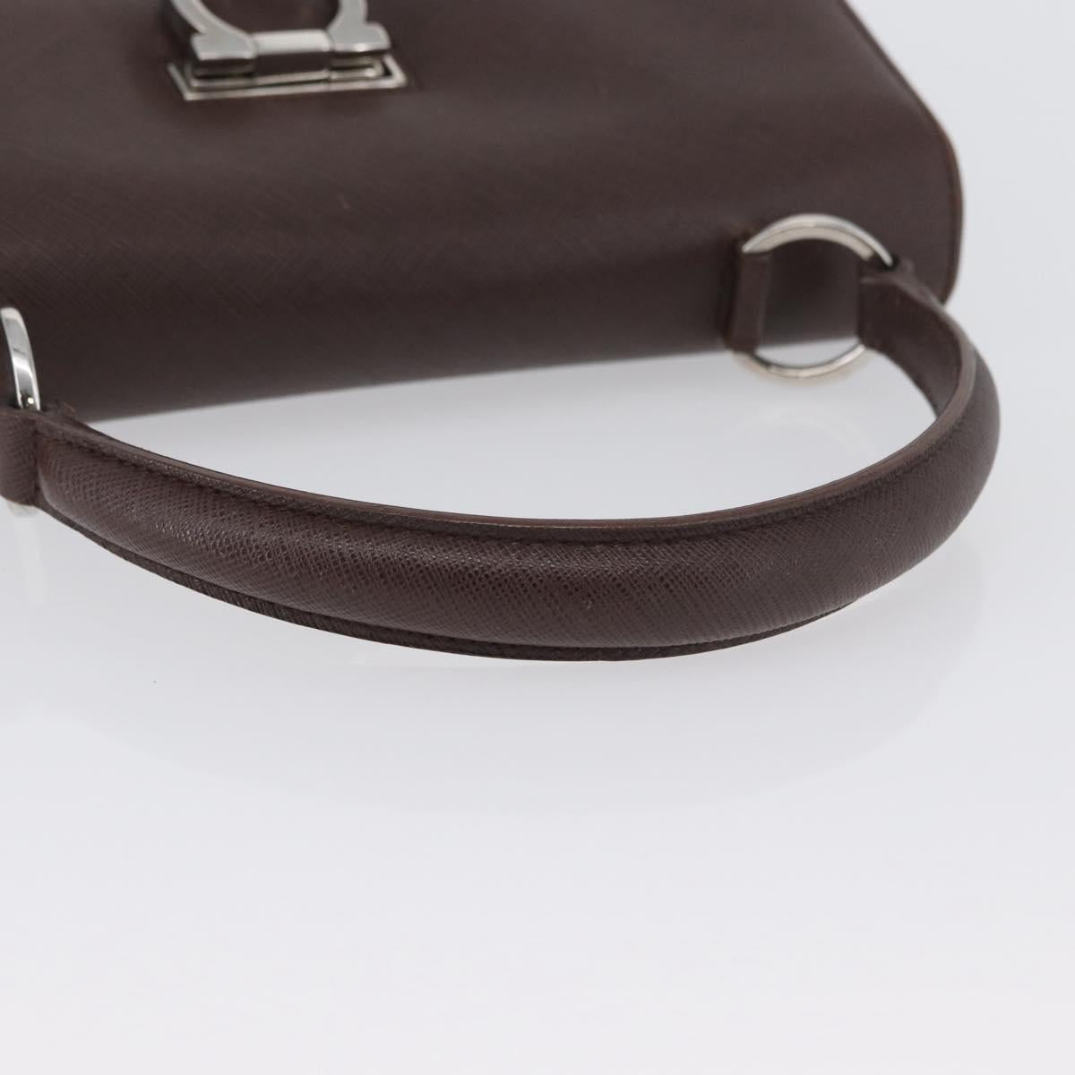 Salvatore Ferragamo Gancini Hand Bag Leather Brown Silver Auth BSZ320