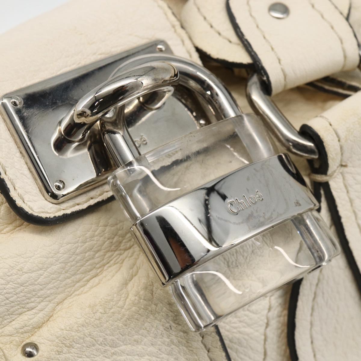 Chloe Paddington Hand Bag Leather White Silver Auth BSZ323