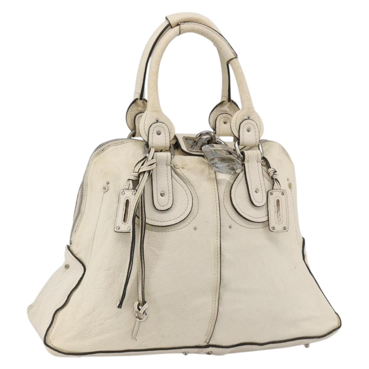 Chloe Paddington Hand Bag Leather White Silver Auth BSZ323