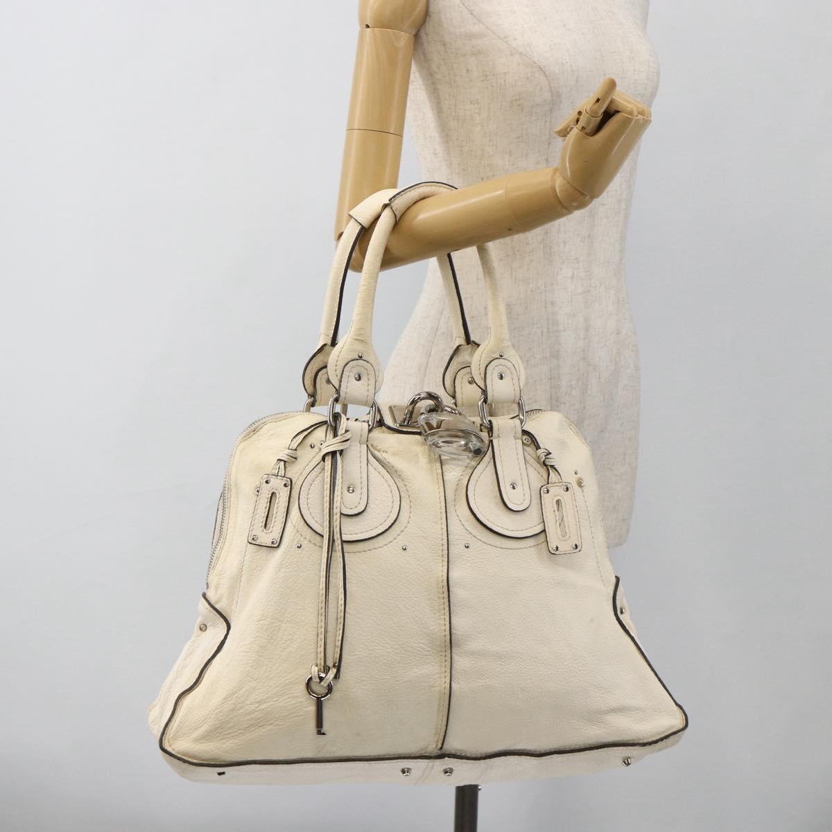 Chloe Paddington Hand Bag Leather White Silver Auth BSZ323