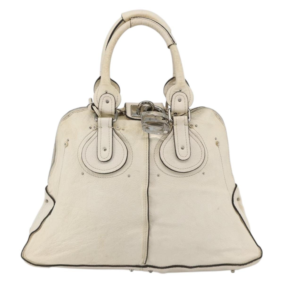 Chloe Paddington Hand Bag Leather White Silver Auth BSZ323