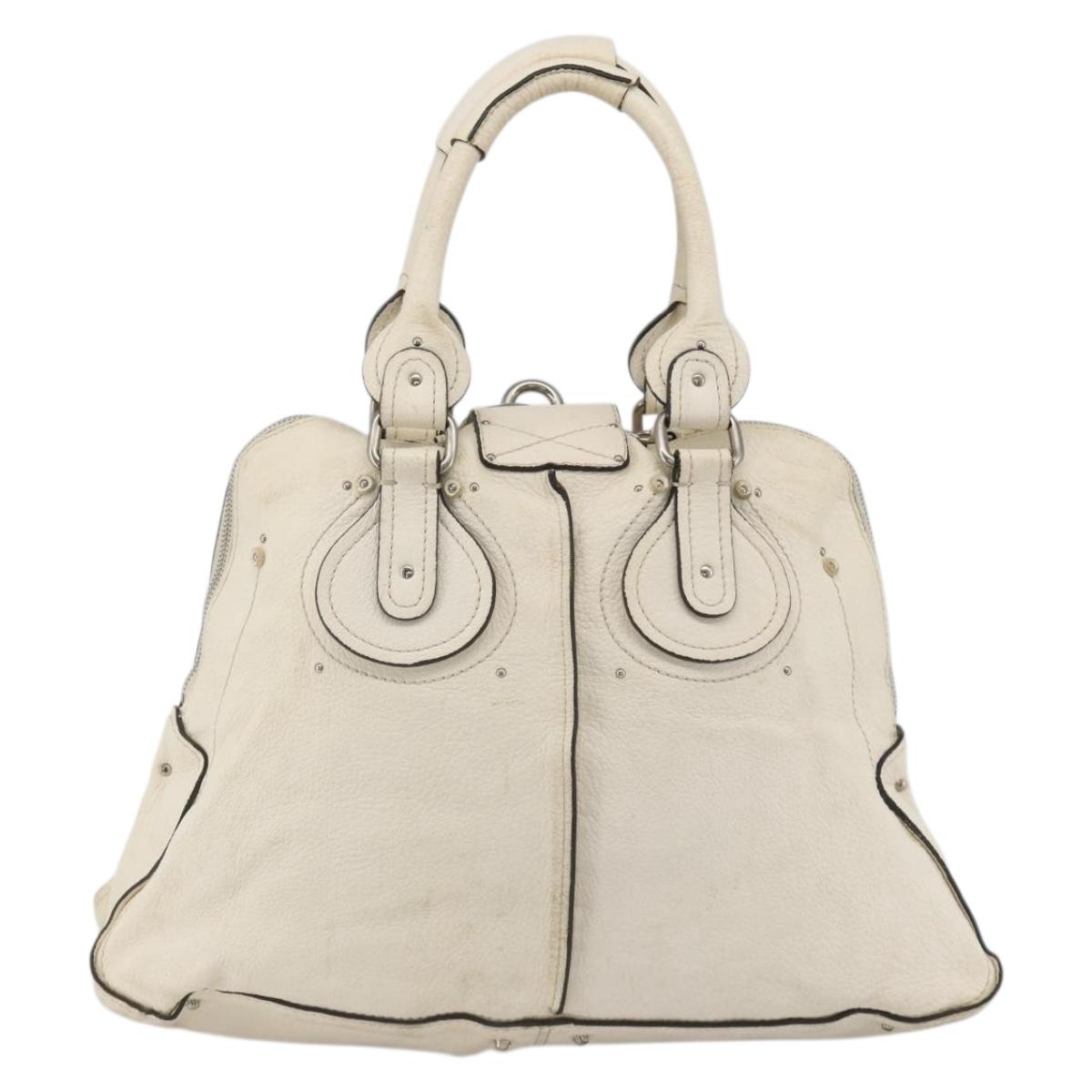 Chloe Paddington Hand Bag Leather White Silver Auth BSZ323